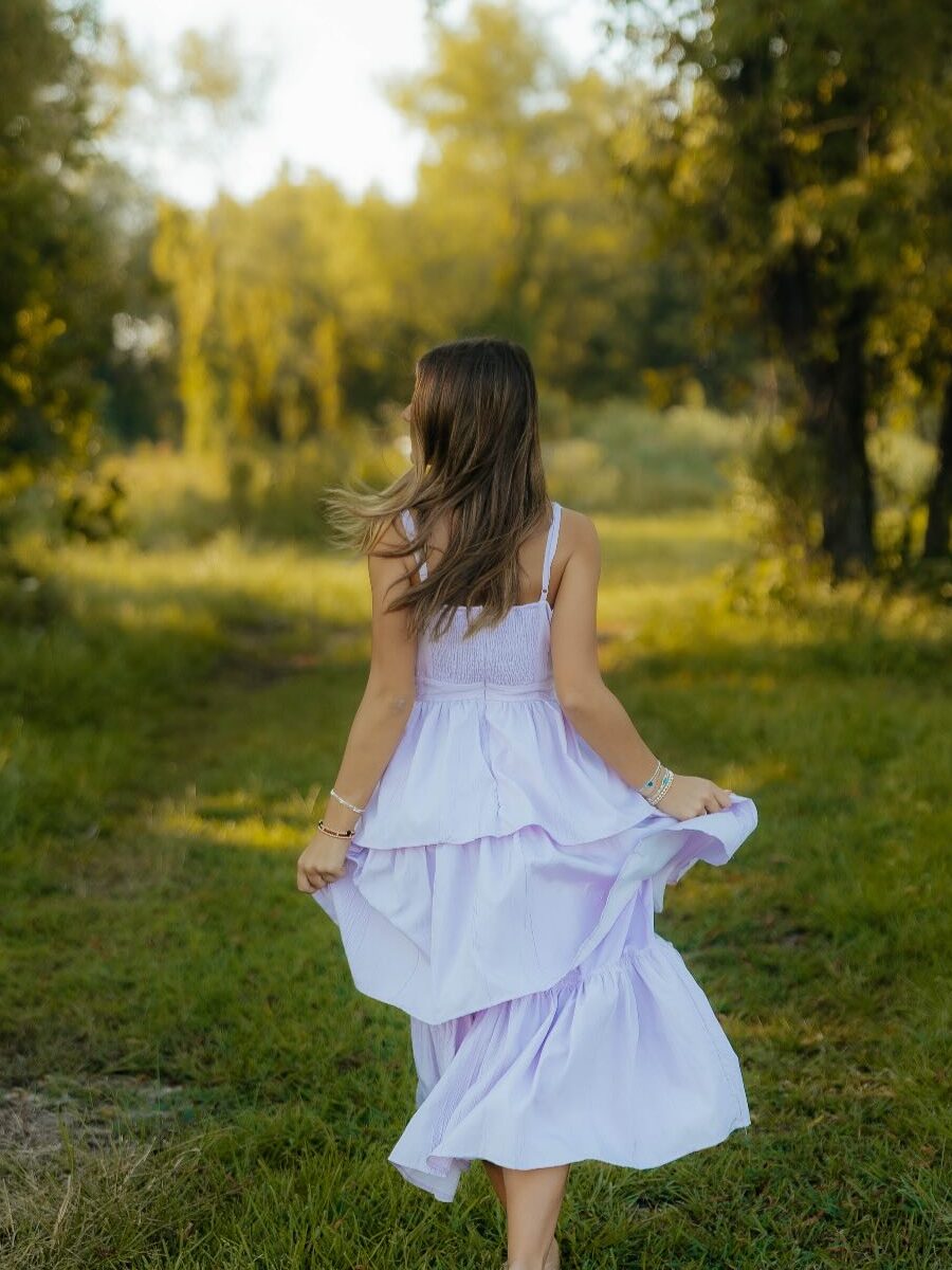 Abito da ballo lungo romantico a balze con dettaglio a fiocco