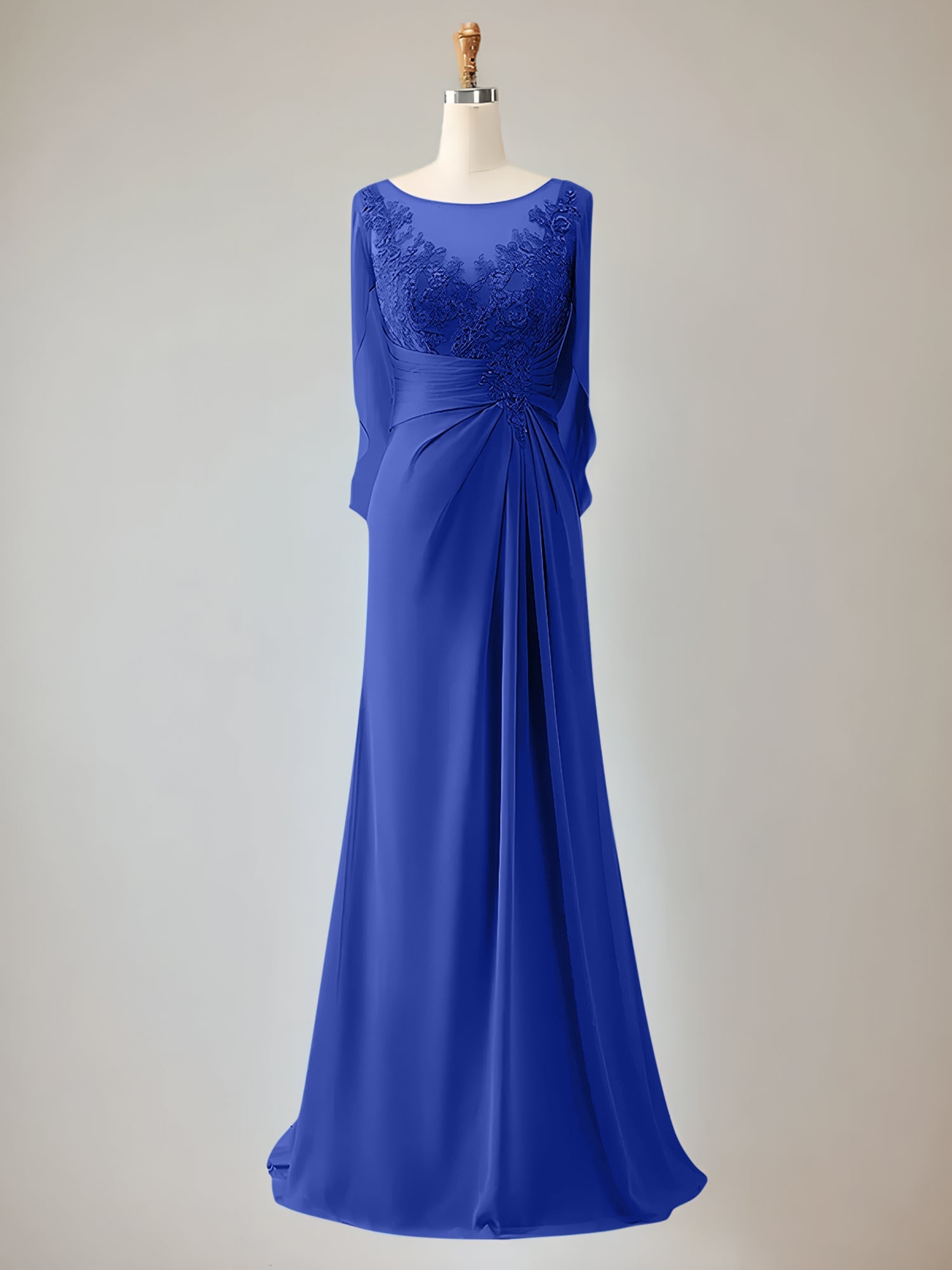 Trumpet/Mermaid Chiffon-Mutter-der-Braut-Kleid mit Rundhalsausschnitt, 1/2-Ärmeln und Perlenbesatz