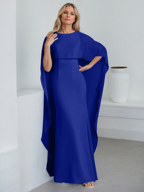 Etui-Kleid mit Rundhalsausschnitt, bodenlang, Chiffon, Mutter-der-Braut-Kleid mit kaskadierenden Rüschen