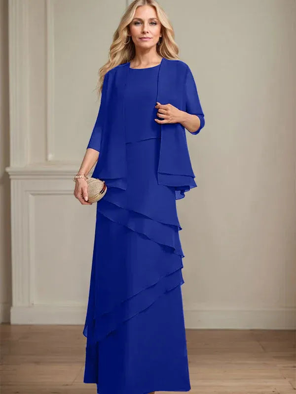Schmaler Schnitt Ausschnitt bodenlanges Chiffon Kleid für die Brautmutter