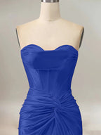 Royal Blue Mermaid Strapless Sweetheart Corset Long Prom Dress with Slit