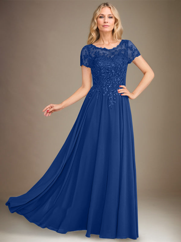 A-Line Scoop Floor-Length Chiffon Mother of the Bride Dress With Applique & Sequins