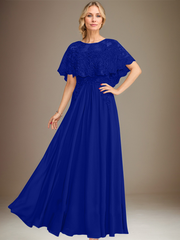 A-Linien Spitzen-Chiffon-Mutter-der-Braut-Kleid mit Bootsausschnitt, bodenlang und Applikations-Pailletten