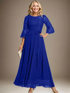 A-line Scoop Ankle-Length Lace Chiffon Mother of the Bride Dress With Bow