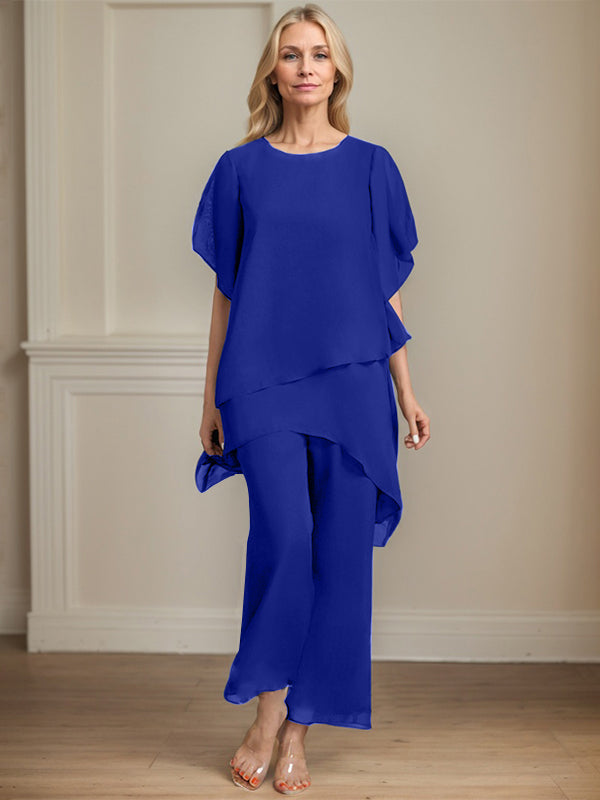 Combinaison/pantalon séparé en chiffon à col rond longueur cheville robe mère de la mariée