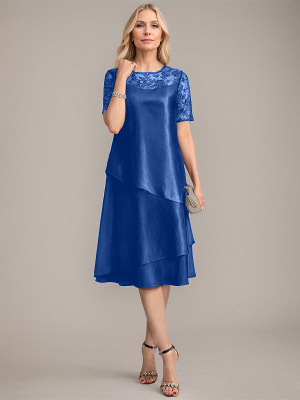 A-Linien Rundhals knielanges Mutter der Braut Kleid mit Applikationen & Pailletten