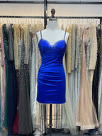 Royal Blue Beaded V Neck Corset Bodice Homecoming Dress