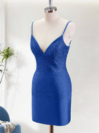 Royal Blue Bodycon Spaghetti Straps Backless Homecoming Dress with Beading