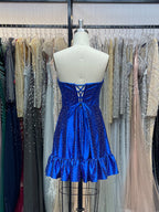 Royal Blue Strapless Beaded Short Homecoming Dress with Ruffle