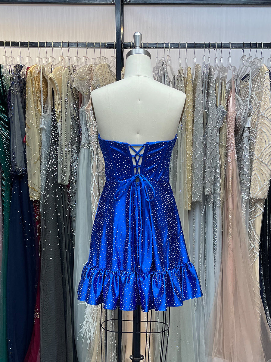 Royal Blue Strapless Beaded Short Homecoming Dress with Ruffle