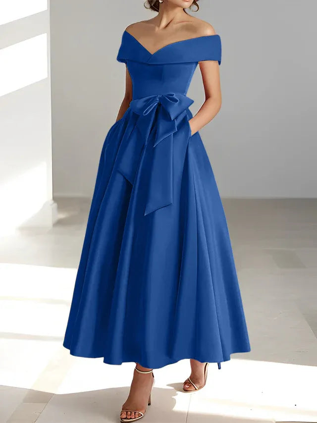 A-Linie/Prinzessin Schulterfreies Ärmelloses Knöchellanges Kleid der Brautmutter mit Taschen