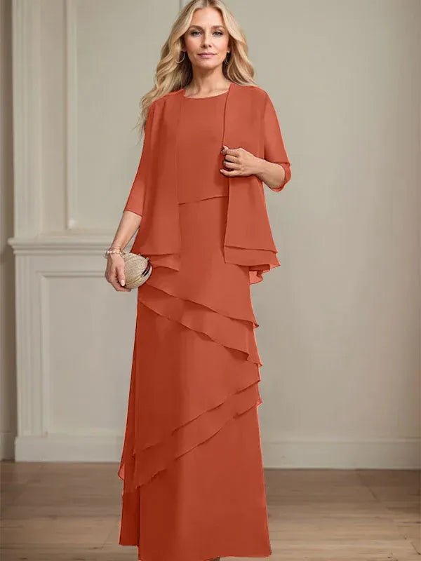 Schmaler Schnitt Ausschnitt bodenlanges Chiffon Kleid für die Brautmutter