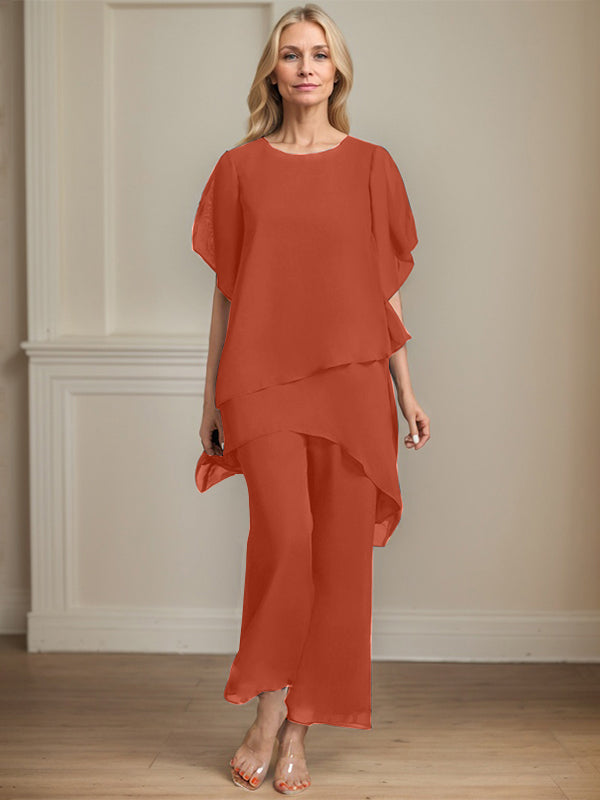 Combinaison/pantalon séparé en chiffon à col rond longueur cheville robe mère de la mariée
