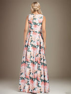 Abito madre della sposa a-line con scollo a V e peonie pesca