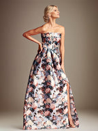Robe mère de la mariée en satin, ligne A, épaules dénudées, à fleurs