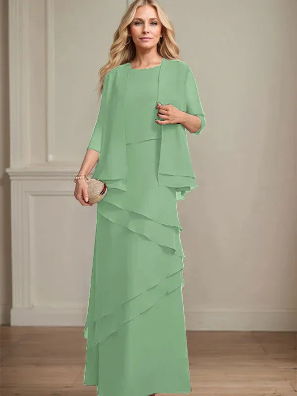 Schmaler Schnitt Ausschnitt bodenlanges Chiffon Kleid für die Brautmutter