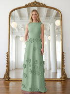 Lavendelfarbenes formelles Kleid mit U-Boot-Ausschnitt und herabfließenden 3D-Blumen
