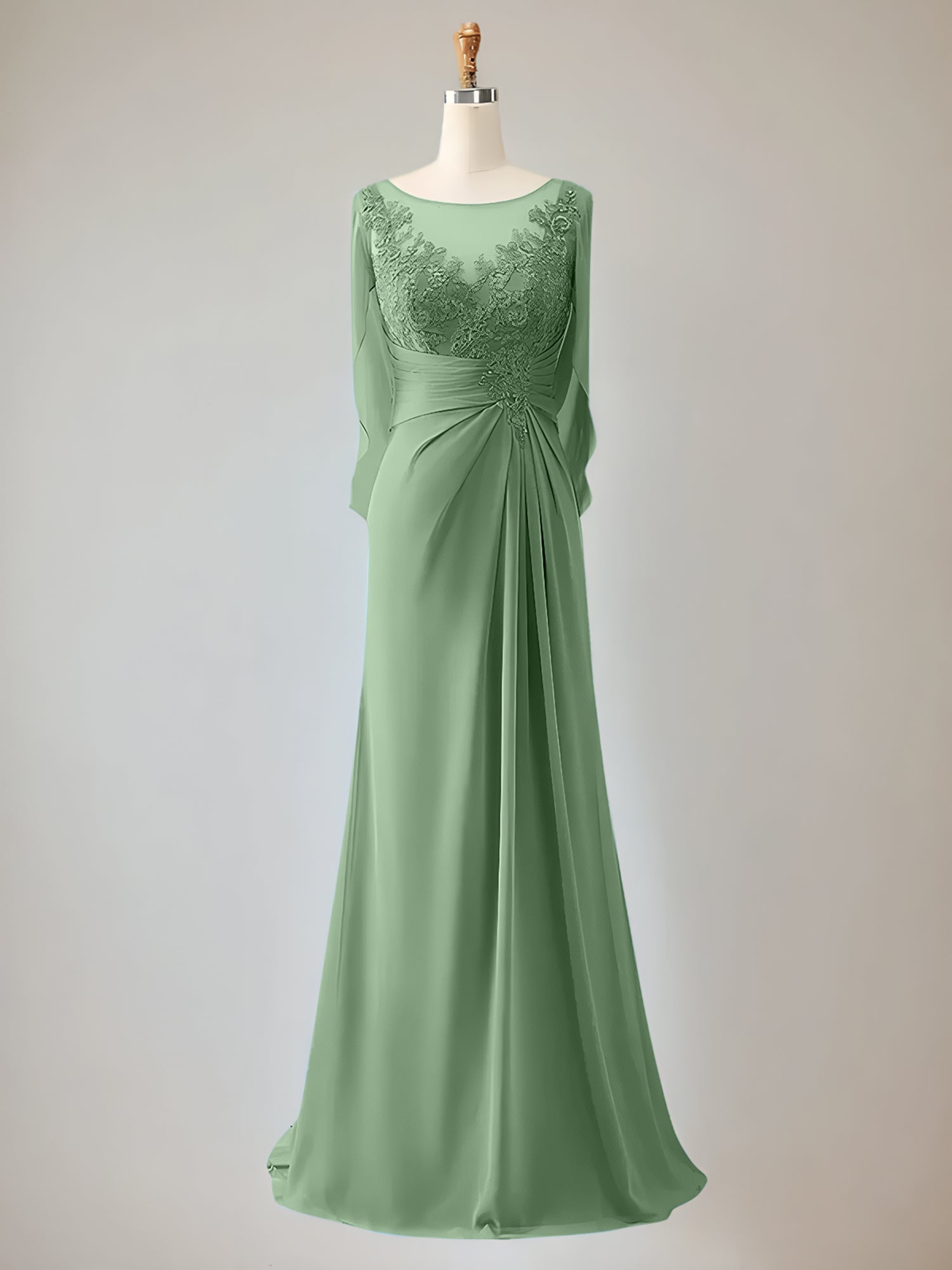 Trumpet/Mermaid Chiffon-Mutter-der-Braut-Kleid mit Rundhalsausschnitt, 1/2-Ärmeln und Perlenbesatz