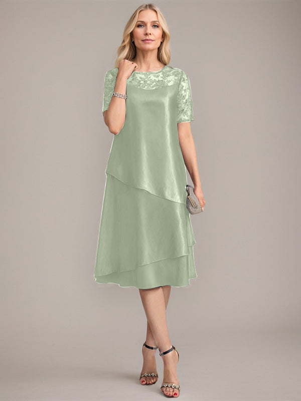A-Linien Rundhals knielanges Mutter der Braut Kleid mit Applikationen & Pailletten