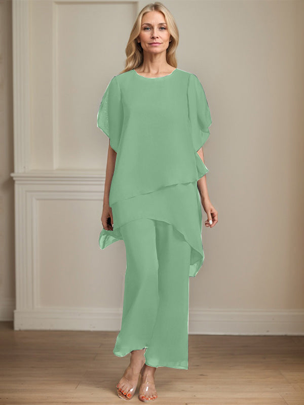 Combinaison/pantalon séparé en chiffon à col rond longueur cheville robe mère de la mariée