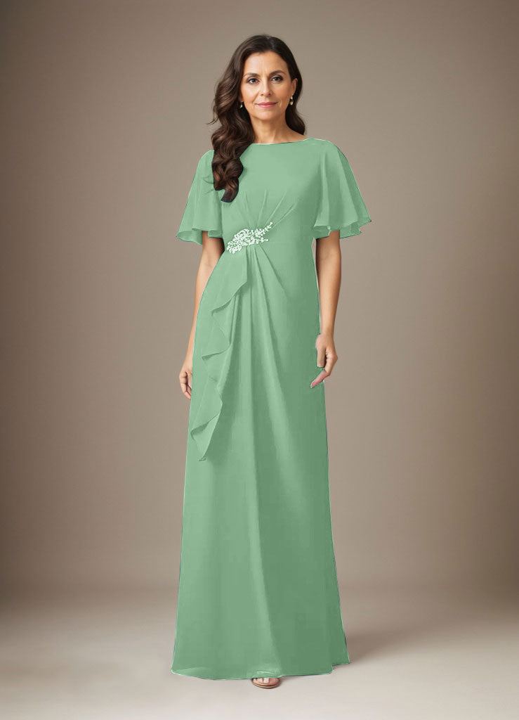 Dunkelmarineblaues Etuikleid mit Perlenbesatz aus Chiffon