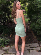 Sage Green Notched Ruched Short Homecoming Dress