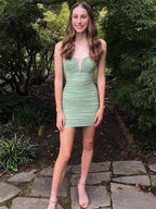Sage Green Notched Ruched Short Homecoming Dress