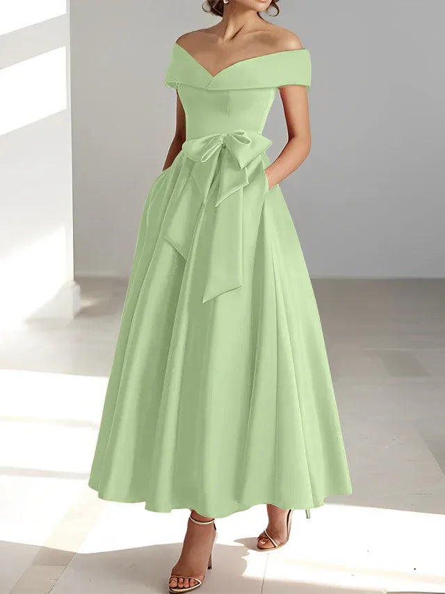 A-Linie/Prinzessin Schulterfreies Ärmelloses Knöchellanges Kleid der Brautmutter mit Taschen