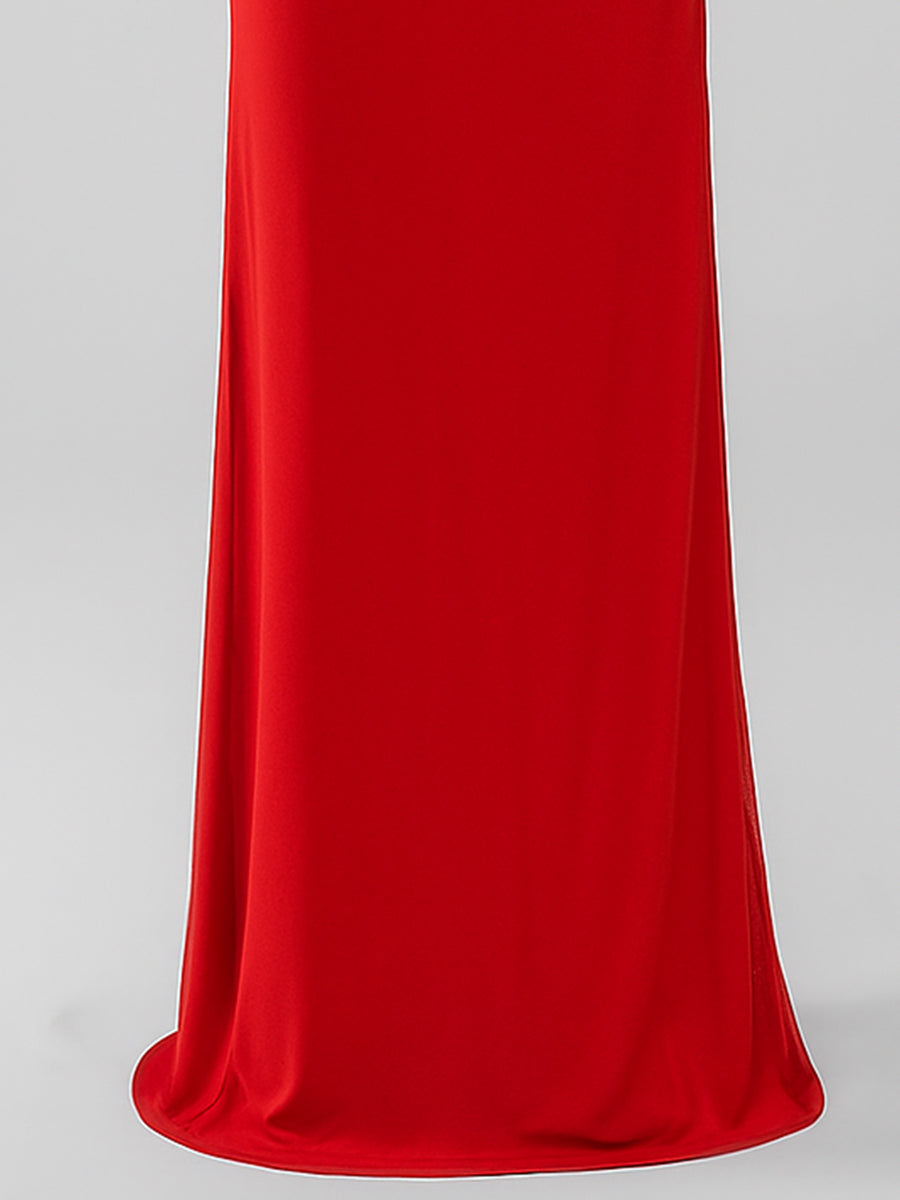 Sheath Spaghetti Straps Long Bridesmaid Dress with Lace Up Back