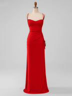 Sheath Spaghetti Straps Long Bridesmaid Dress with Lace Up Back