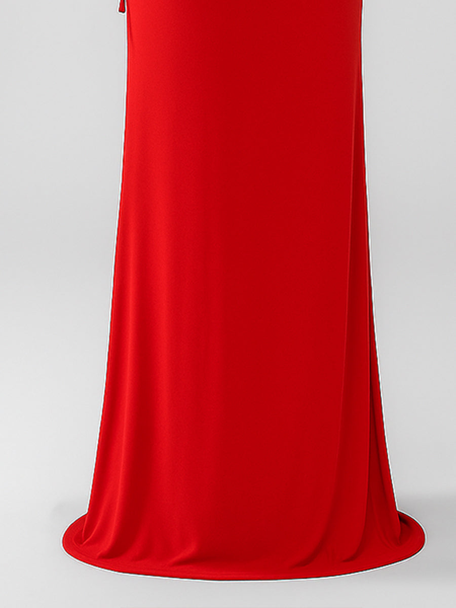 Sheath Spaghetti Straps Long Bridesmaid Dress with Lace Up Back