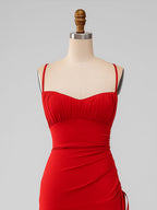 Sheath Spaghetti Straps Long Bridesmaid Dress with Lace Up Back