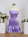 Vestido corto sin tirantes estilo columna para regreso a casa con volantes