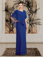 Vestidos de mãe da noiva tipo tubinho/coluna, com decote barco e comprimento até o chão