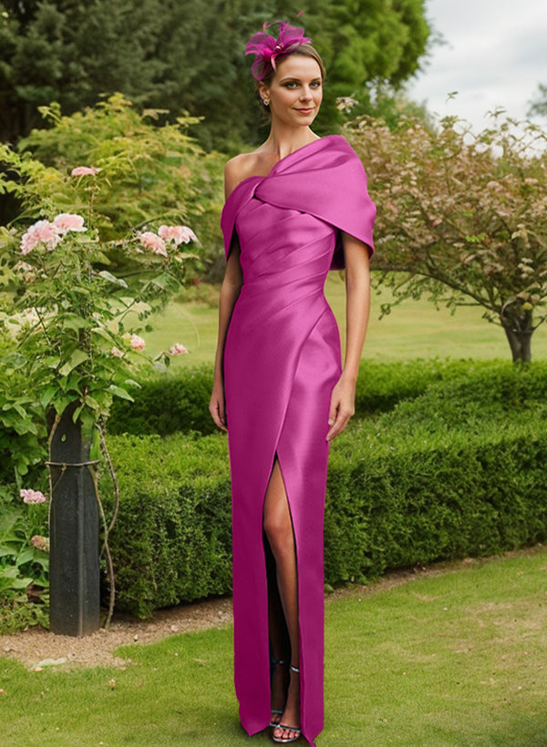 Vestidos de madre de la novia tipo sheath/columna con un hombro y largo hasta el suelo