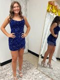 Fitted Spaghetti Straps Short Sequin Homecoming Dress