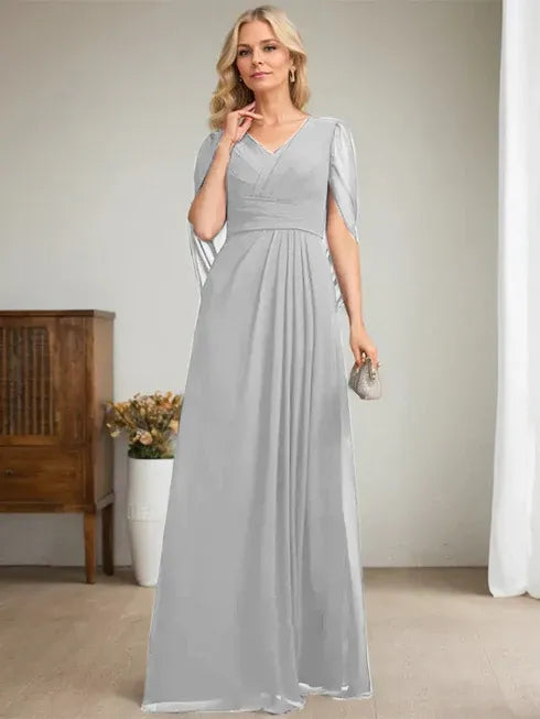 Dunkelmarineblaues A-Linien V-Ausschnitt langes Kleid für die Mutter der Braut
