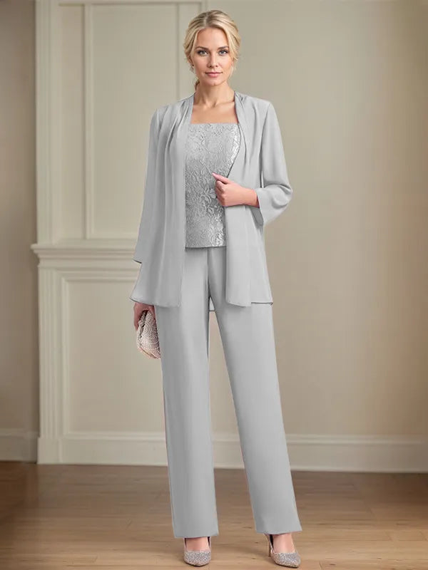 Combinaison mère de la mariée en chiffon, col carré, sans manches, longueur au sol