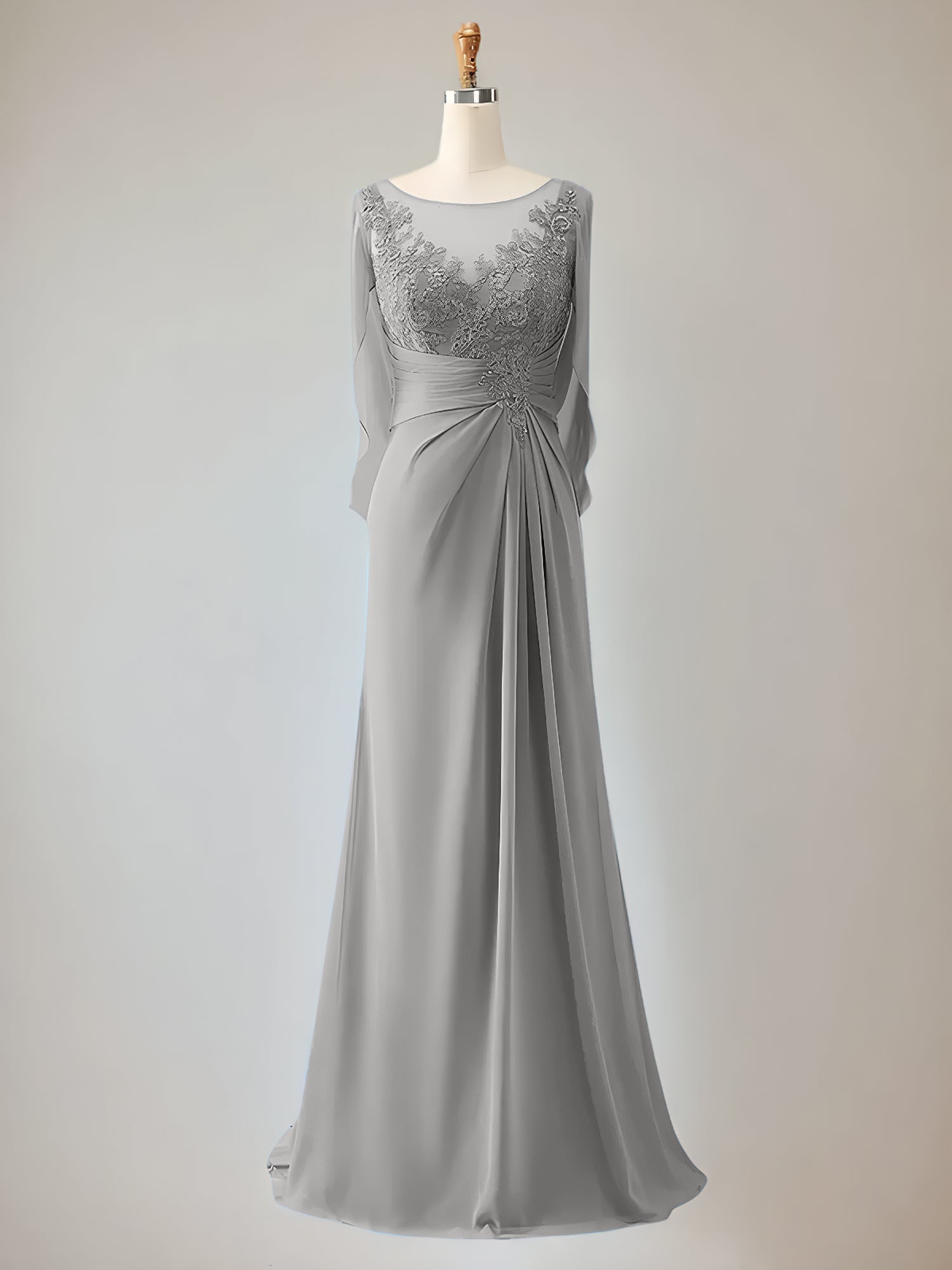 Trumpet/Mermaid Chiffon-Mutter-der-Braut-Kleid mit Rundhalsausschnitt, 1/2-Ärmeln und Perlenbesatz