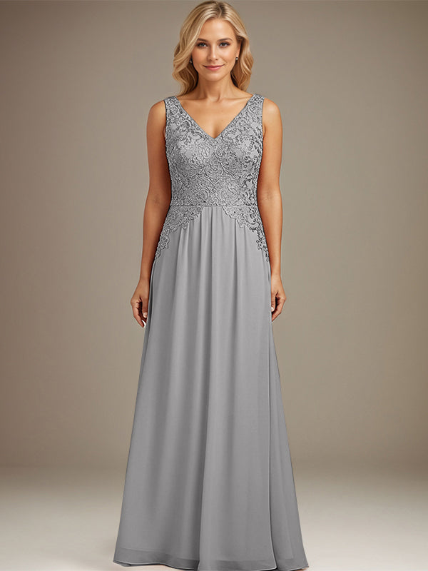 Bordeauxrotes A-Linien-Kleid mit V-Ausschnitt, bodenlang, aus Spitze und Chiffon, Mutter der Braut Kleid