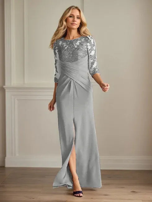 Pflaumenfarbenes eng anliegendes Spitzen Stretch Krepp Kleid für die Brautmutter