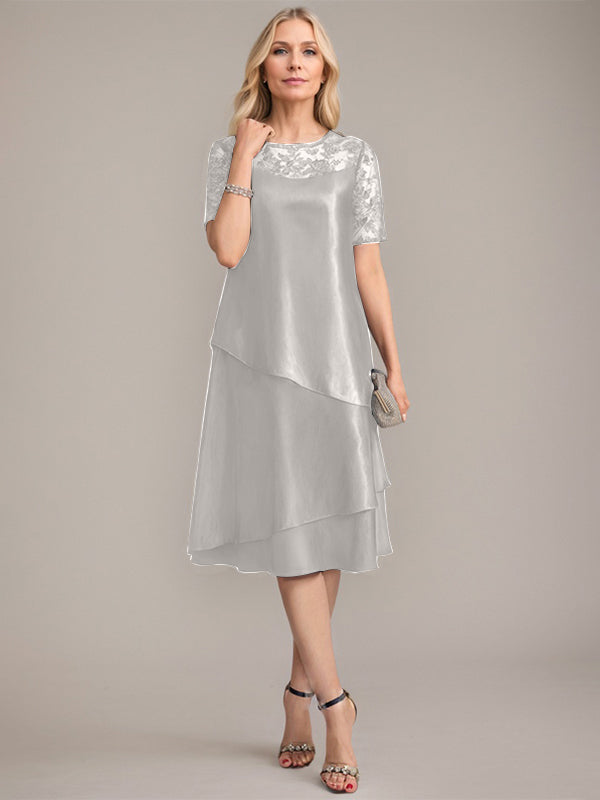 A-Linien Rundhals knielanges Mutter der Braut Kleid mit Applikationen & Pailletten
