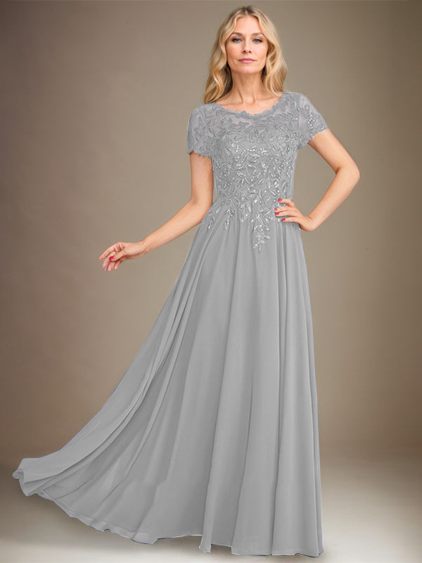 A-Line Scoop Floor-Length Chiffon Mother of the Bride Dress With Applique & Sequins