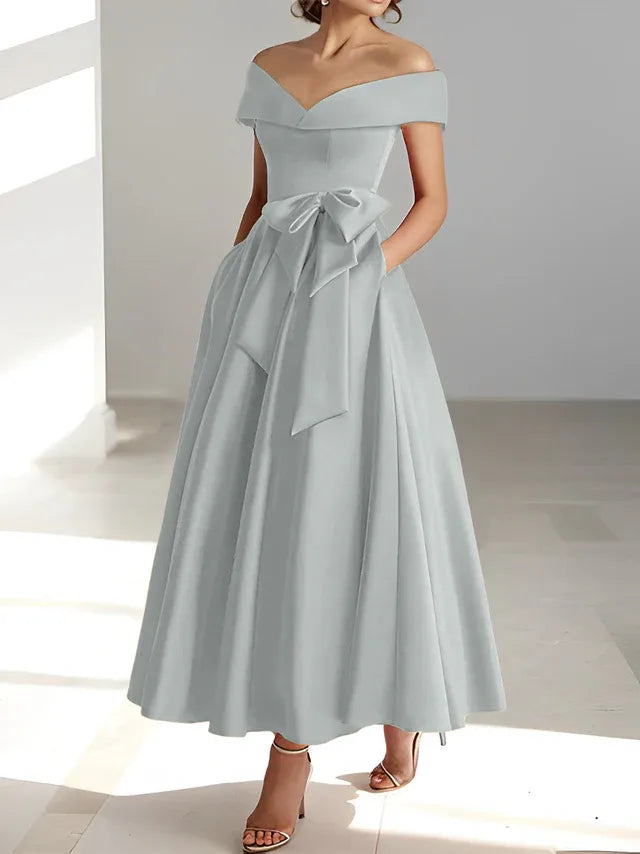 A-Linie/Prinzessin Schulterfreies Ärmelloses Knöchellanges Kleid der Brautmutter mit Taschen