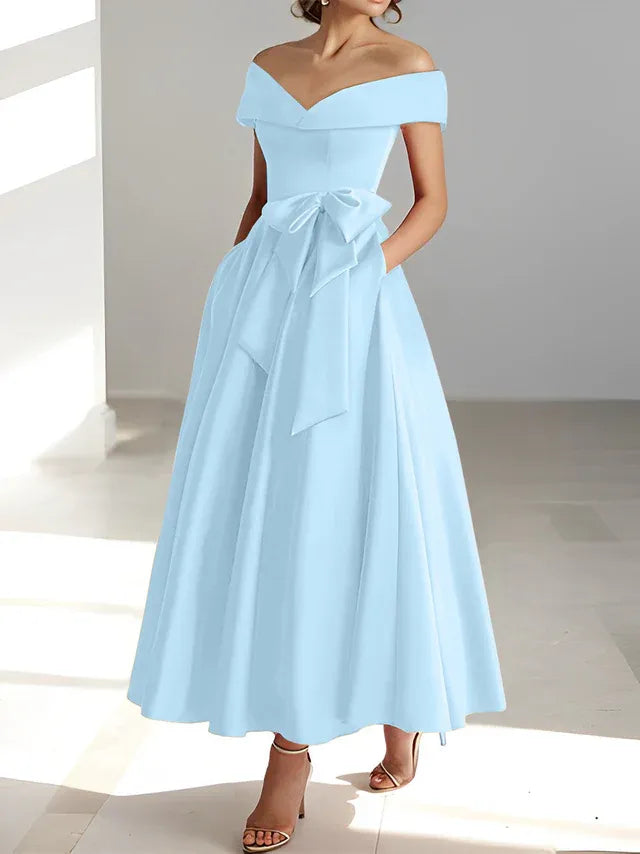 A-Linie/Prinzessin Schulterfreies Ärmelloses Knöchellanges Kleid der Brautmutter mit Taschen