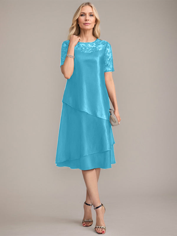 A-Linien Rundhals knielanges Mutter der Braut Kleid mit Applikationen & Pailletten