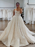 Sweetheart Luxury Full Flower Lace Wedding Gown With Train