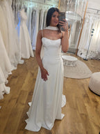 Modern Satin Sheath Bridal Gown With Detachable Neck Scarf