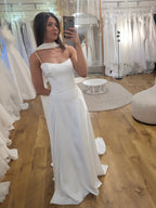 Modern Satin Sheath Bridal Gown With Detachable Neck Scarf