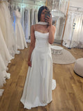 Modern Satin Sheath Bridal Gown With Detachable Neck Scarf
